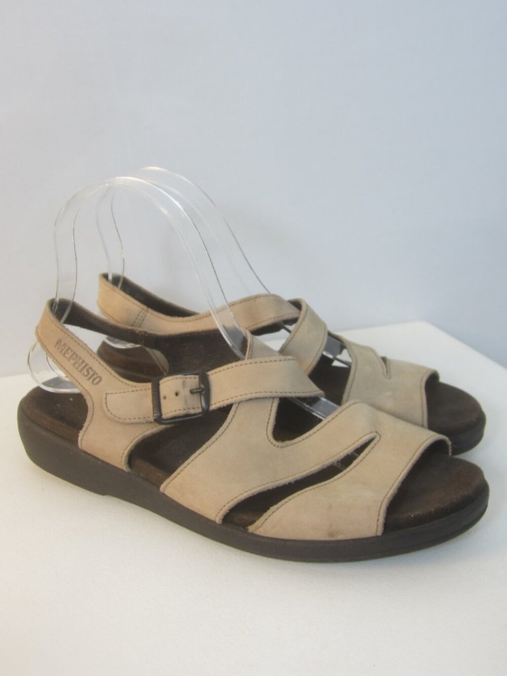 Mephisto Women 8 Beige Nubuck Leather Wedge Strappy Ankle Sandal EU 39  France